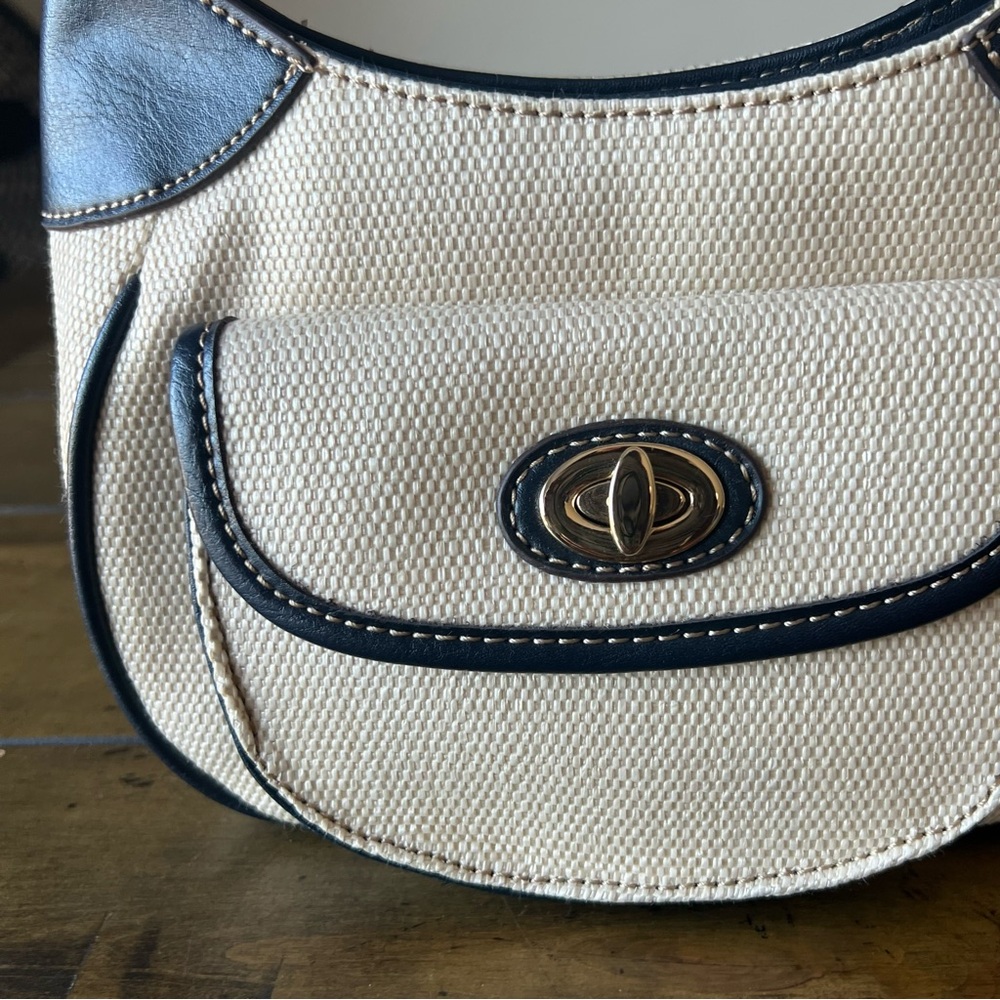 NWT Etienne Aigner Juliet Mini Straw Bag – Navy & Cream Nautical Style - Picture 6 of 12